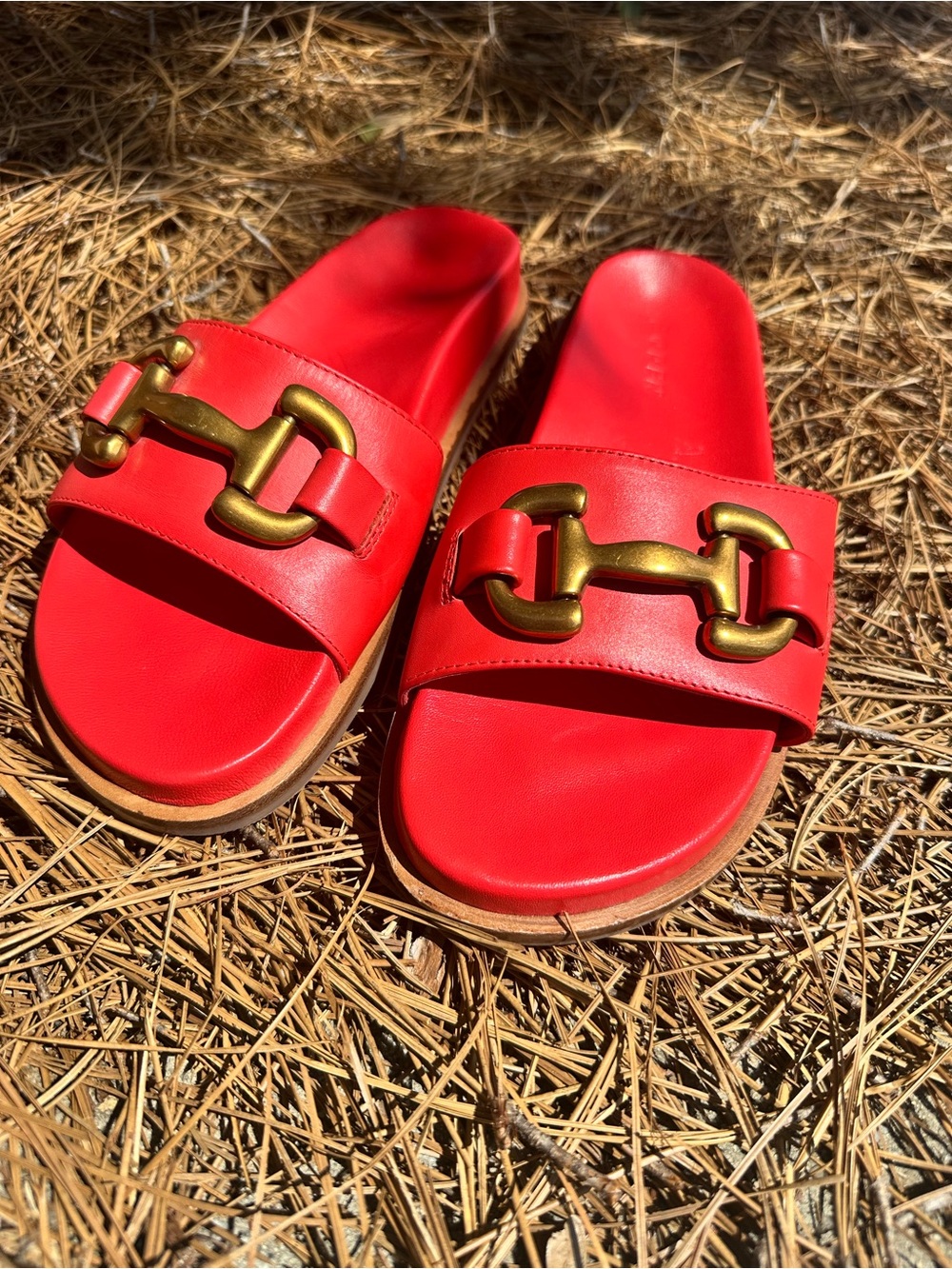 Boden Vintage Red Sandals with Gold Buckle